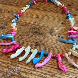 Handmade Multicolor Resin Coral-Style Necklace — Beachy Pink & Blue Accents